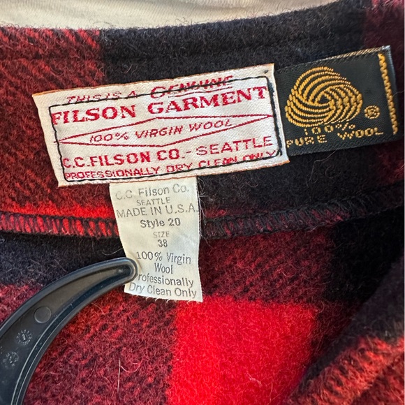 CC Filson Mackinaw Wool Vest Mens 38 Red Black Buffalo Plaid Style 20 USA Made - Picture 3 of 11